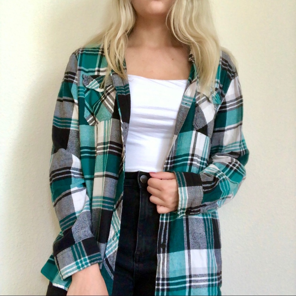 Turquoise White and Black Flannel